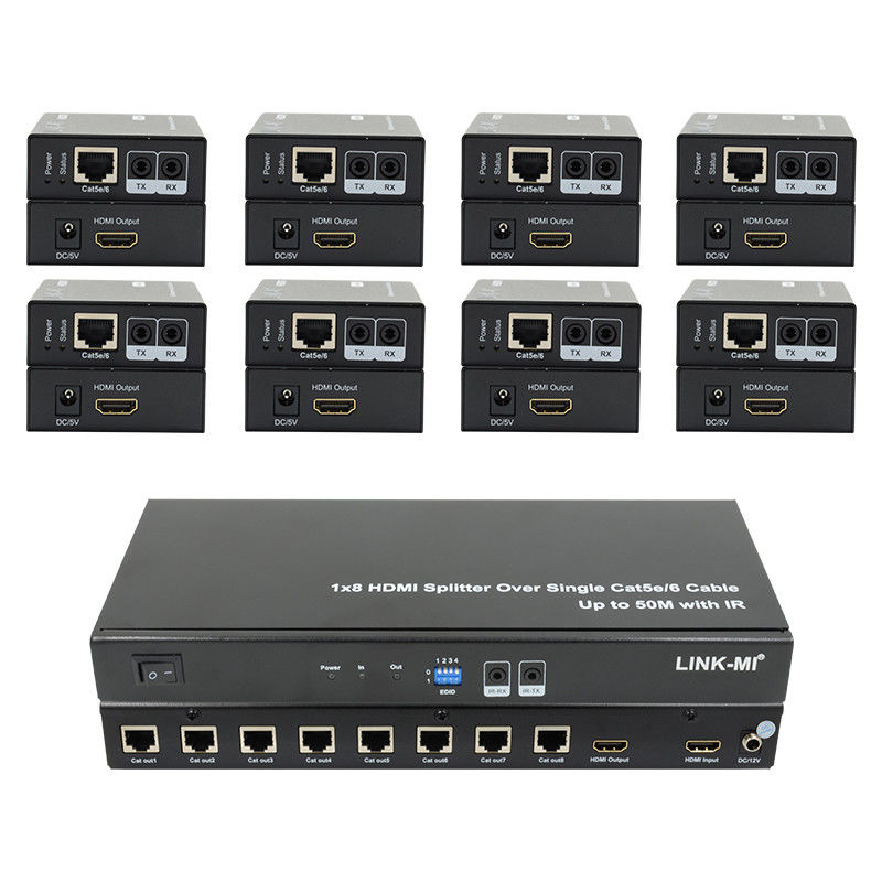 HDMI 50M 1X8 Splitter über Cat5e 6 Kabelunterstützung 3D IR 1080P 8 Port HDMI Splitter