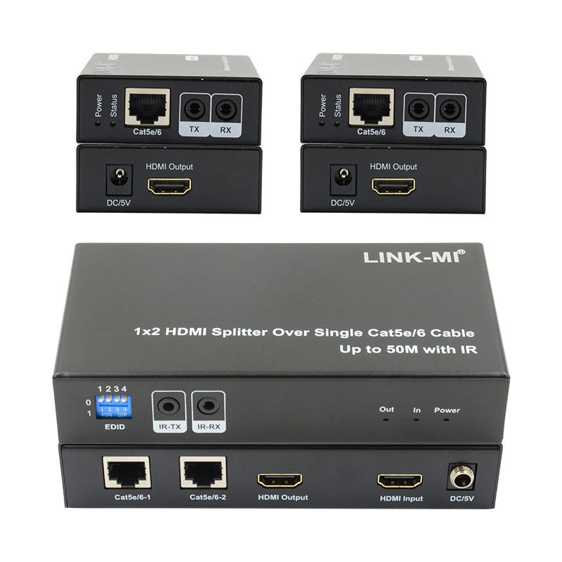 1X2 50M 4K HDMI Splitter über Cat5e/6 Kabelunterstützung 3D IR Cascading für 4 Schichten