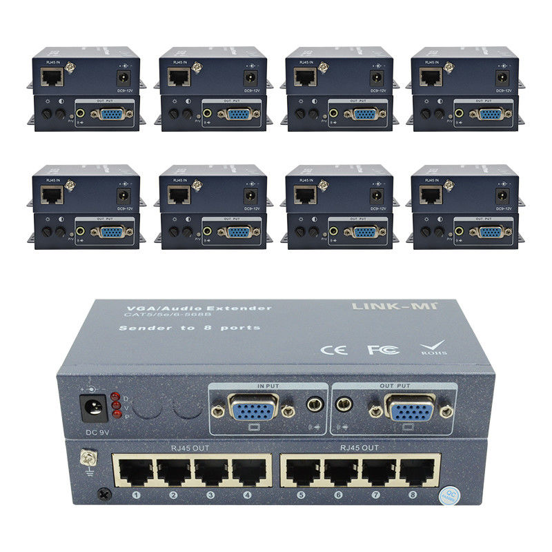 100m 200m 300m 1/8 VGA Splitter 1X8 Erweiterung 1 bis 8 Video Audio Erweiterung