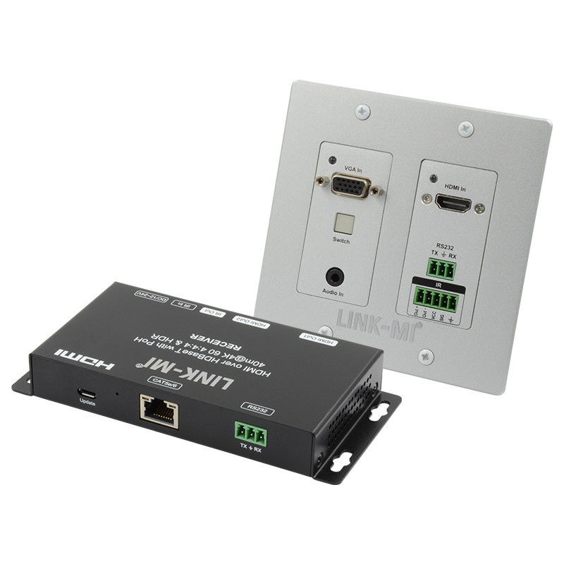 4K 40M HDBaseT HDMI+VGA Wallplate Extender Bi-Directional Breitband IR RS232 Durchgang